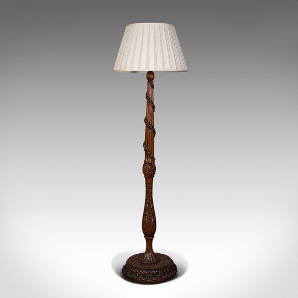 Antique Standard Lamp, Black Forest, Continental, Oak, Lounge, Light, Edwardian