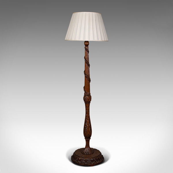 Antique Standard Lamp, Black Forest, Continental, Oak, Lounge, Light, Edwardian