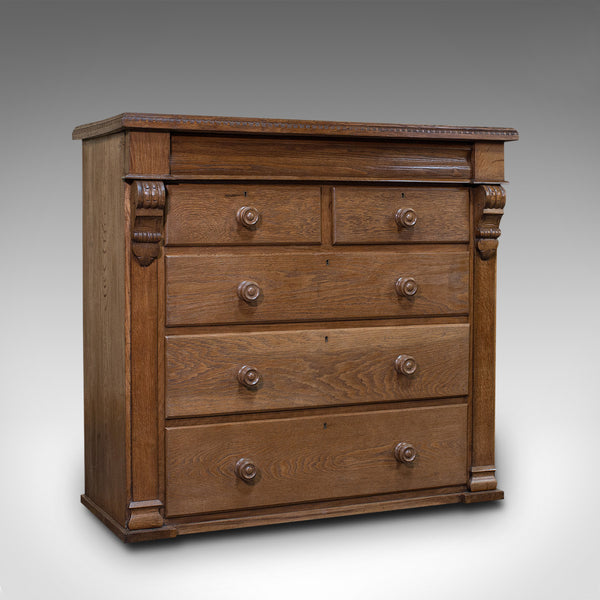 Tall Antique Chest of Drawers, French, Oak, Bedroom, Tallboy, Victorian, C.1900