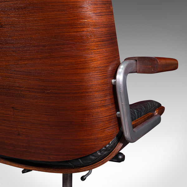 Vintage Giroflex Desk Chair, Swiss, Rosewood, Leather, Office Seat, Martin Stoll