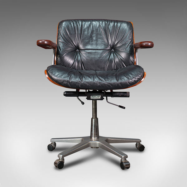 Vintage Giroflex Desk Chair, Swiss, Rosewood, Leather, Office Seat, Martin Stoll