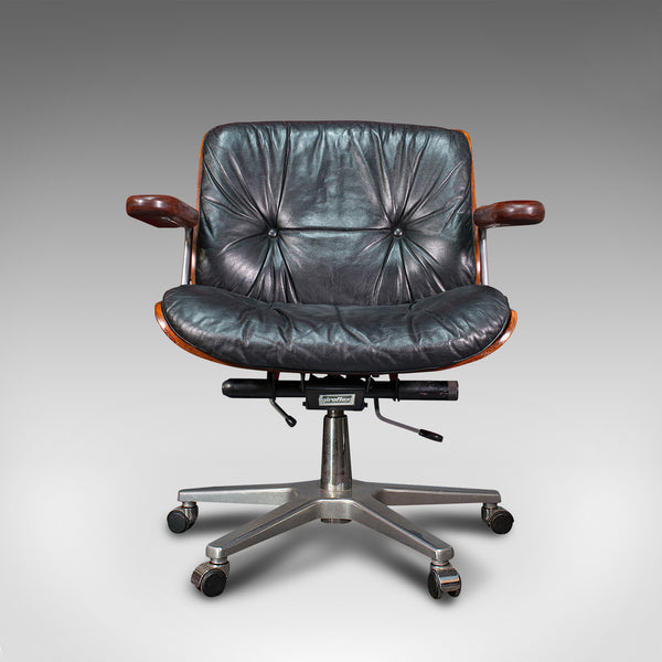 Vintage Giroflex Desk Chair, Swiss, Rosewood, Leather, Office Seat, Martin Stoll