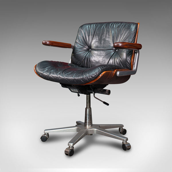 Vintage Giroflex Desk Chair, Swiss, Rosewood, Leather, Office Seat, Martin Stoll