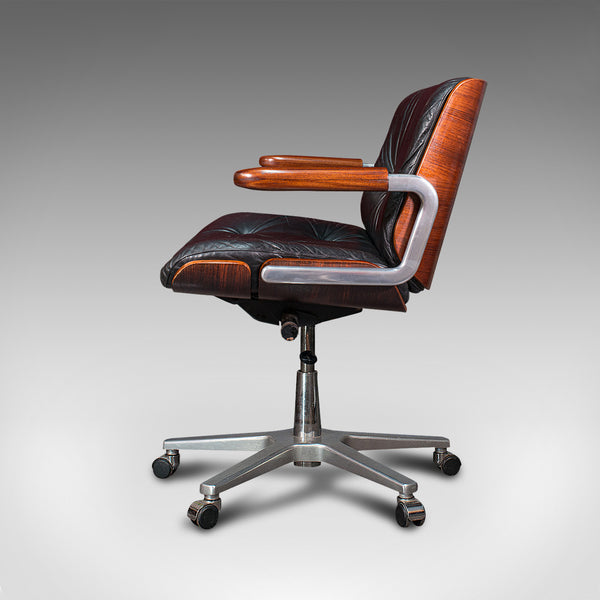 Vintage Giroflex Desk Chair, Swiss, Rosewood, Leather, Office Seat, Martin Stoll