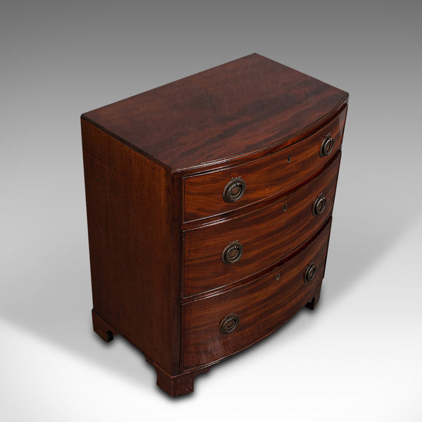 Compact Antique Chest of Drawers, English, Mahogany, Bedside Stand, Georgian