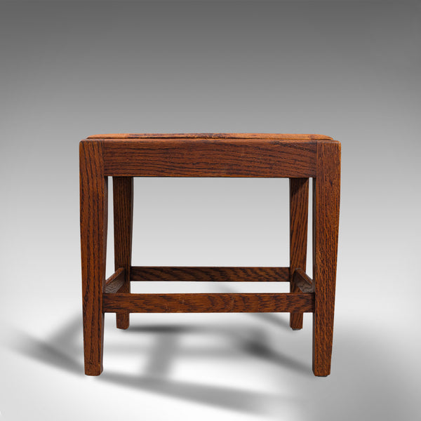 Antique Arts & Crafts Footstool, English, Oak, Leather, After Cotswolds, C.1910