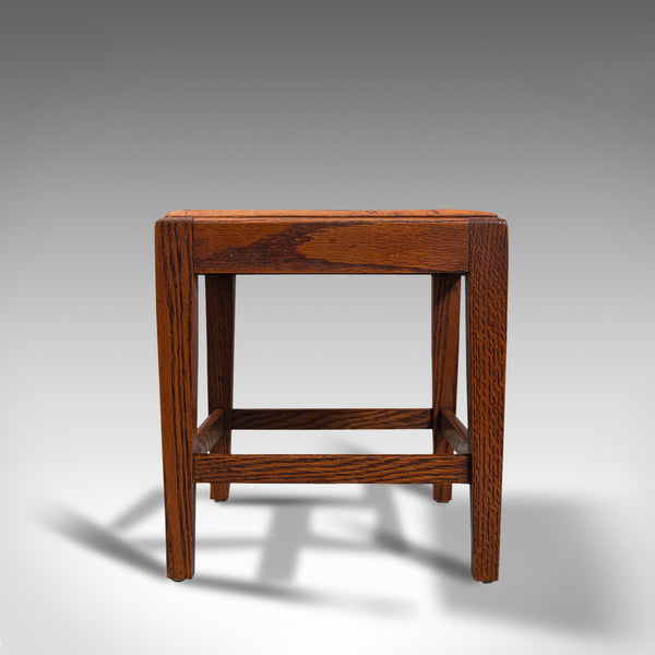 Antique Arts & Crafts Footstool, English, Oak, Leather, After Cotswolds, C.1910