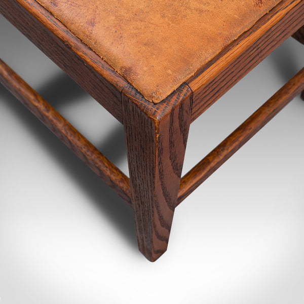 Antique Arts & Crafts Footstool, English, Oak, Leather, After Cotswolds, C.1910