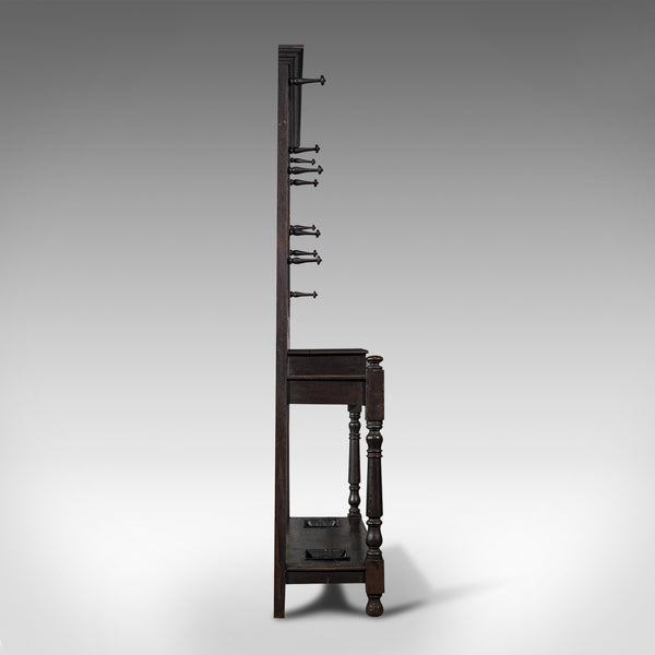 Tall Antique Hall Stand, English, Oak, Mirror, Coat Rack, Chinoiserie, Victorian