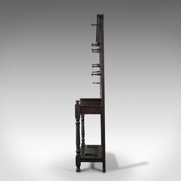Tall Antique Hall Stand, English, Oak, Mirror, Coat Rack, Chinoiserie, Victorian