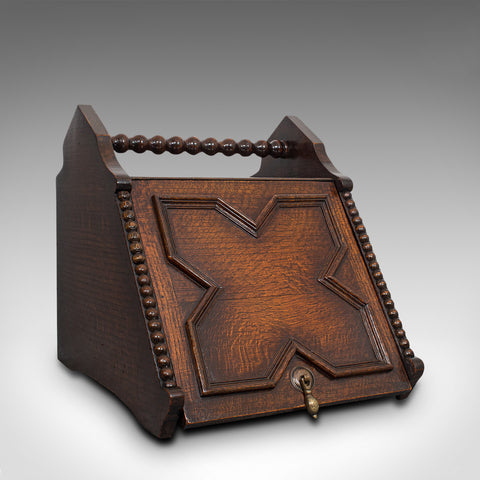 Antique Fireside Coal Purdonium, English, Oak, Fireplace, Log Bucket, Edwardian