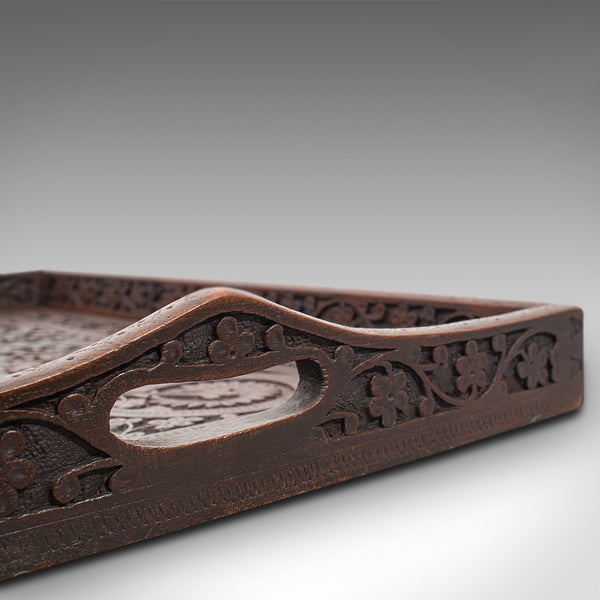 Antique Decorative Tea Tray, Indian, Mahogany, Butler, Serving, Victorian, 1900