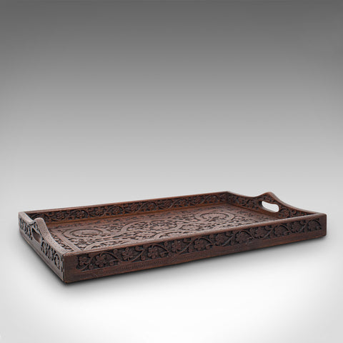 Antique Decorative Tea Tray, Indian, Mahogany, Butler, Serving, Victorian, 1900