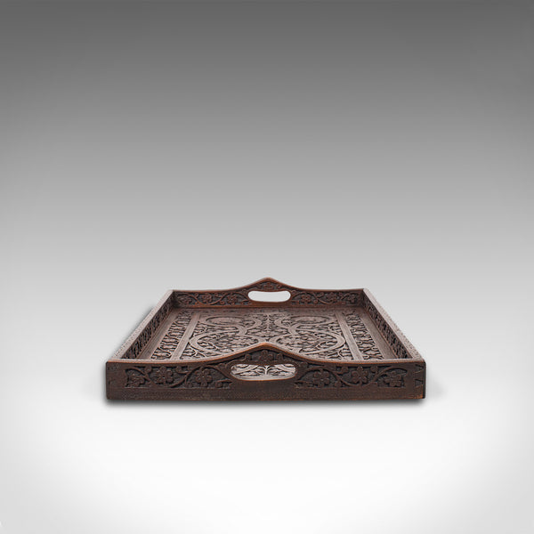 Antique Decorative Tea Tray, Indian, Mahogany, Butler, Serving, Victorian, 1900