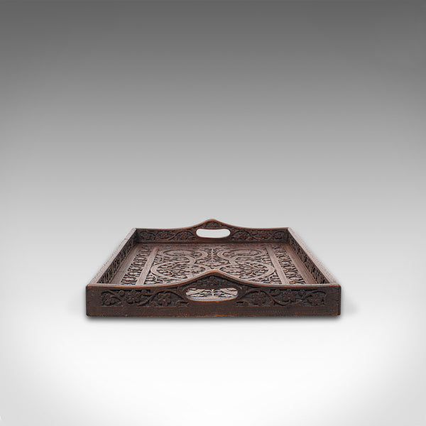 Antique Decorative Tea Tray, Indian, Mahogany, Butler, Serving, Victorian, 1900