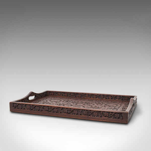 Antique Decorative Tea Tray, Indian, Mahogany, Butler, Serving, Victorian, 1900