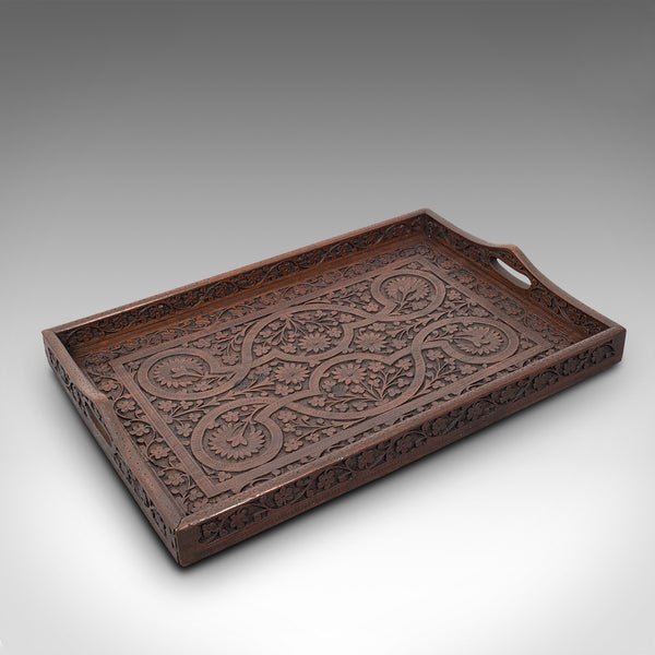 Antique Decorative Tea Tray, Indian, Mahogany, Butler, Serving, Victorian, 1900