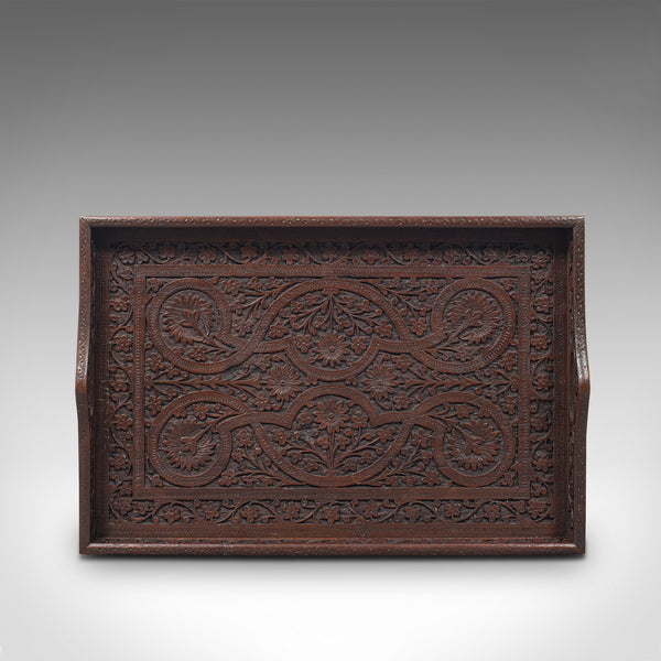 Antique Decorative Tea Tray, Indian, Mahogany, Butler, Serving, Victorian, 1900
