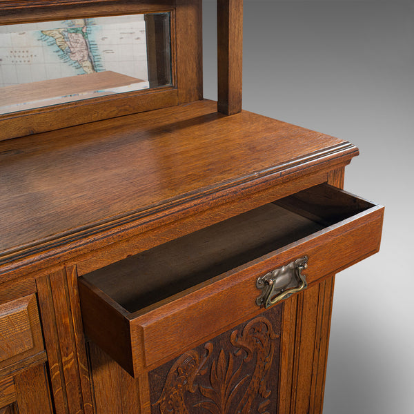 Large Antique Sideboard, English, Oak, Mirror, Cabinet, Arts & Crafts, Victorian
