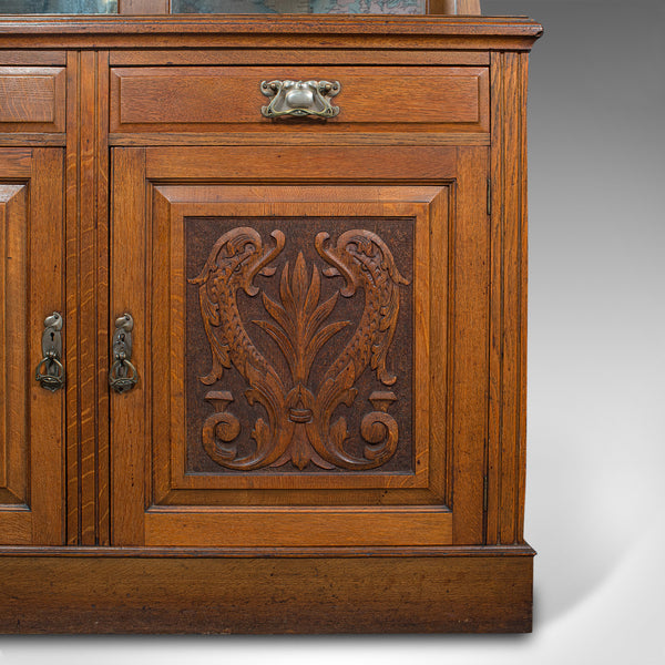 Large Antique Sideboard, English, Oak, Mirror, Cabinet, Arts & Crafts, Victorian