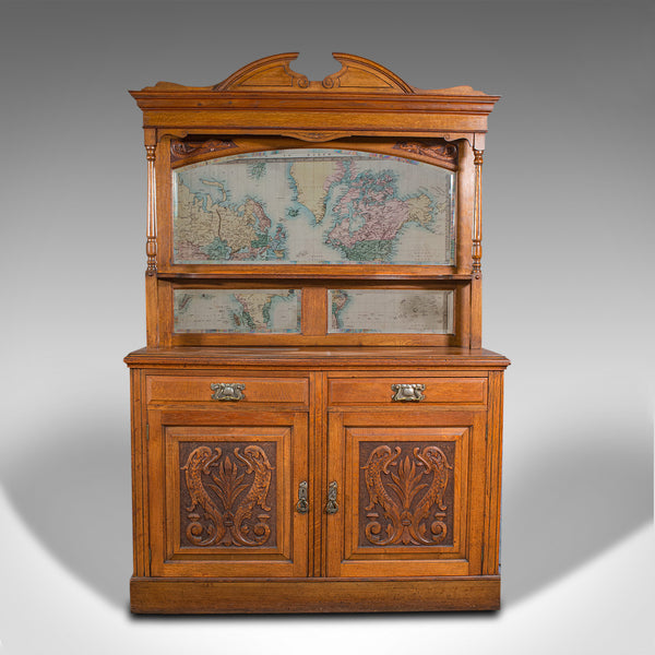 Large Antique Sideboard, English, Oak, Mirror, Cabinet, Arts & Crafts, Victorian
