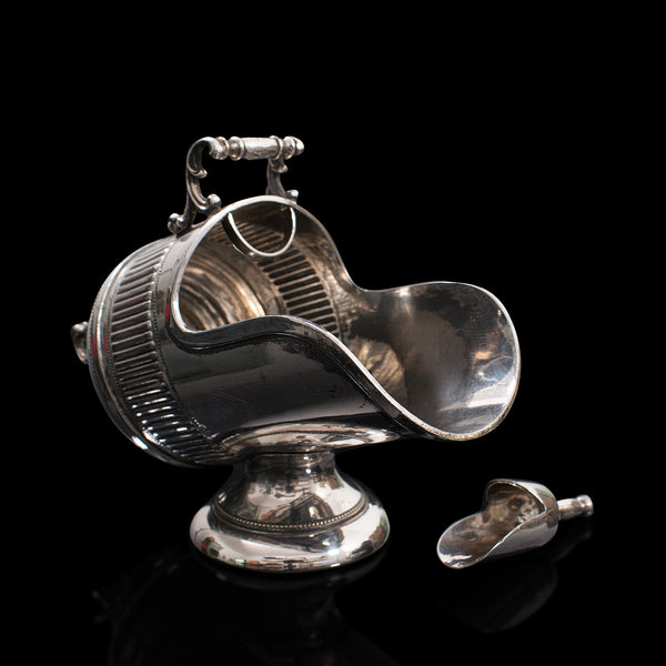 Antique Salt Cellar, English, Silver Plate, Server, Miniature Scuttle, Victorian