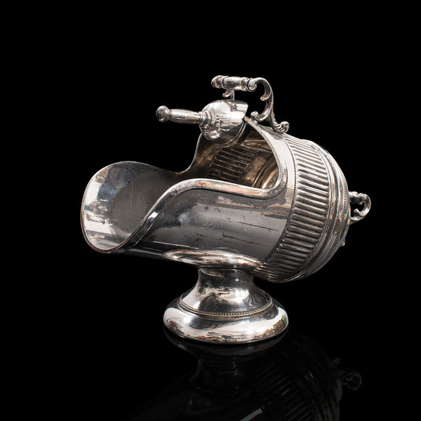 Antique Salt Cellar, English, Silver Plate, Server, Miniature Scuttle, Victorian