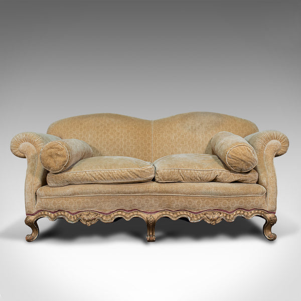 Antique 2 Seat Sofa, French, Textile, Beech, Settee, Lounge, Victorian, C.1900