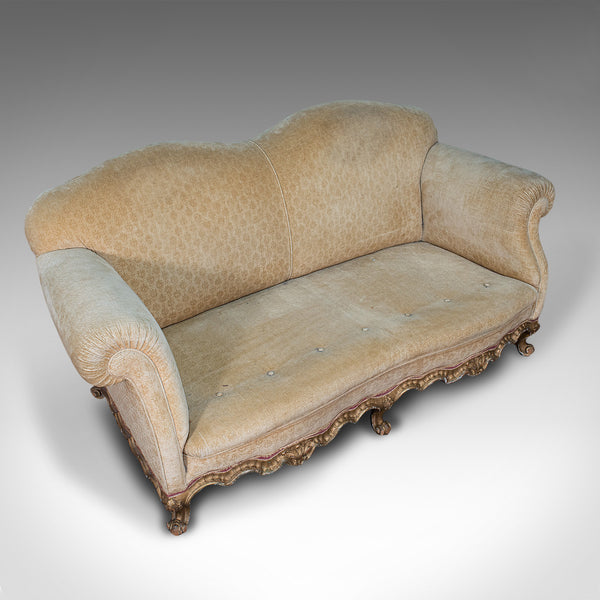 Antique 2 Seat Sofa, French, Textile, Beech, Settee, Lounge, Victorian, C.1900