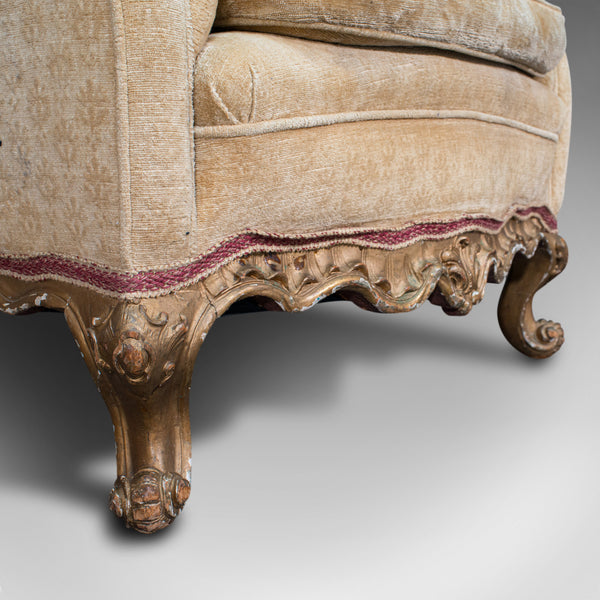 Antique Armchair, French, Beech Lounge, Tub, Seat, Late Victorian, Circa 1900