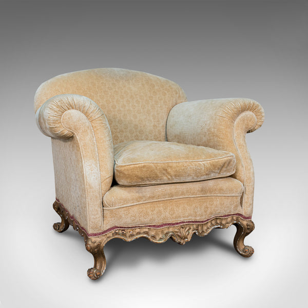 Antique Armchair, French, Beech Lounge, Tub, Seat, Late Victorian, Circa 1900
