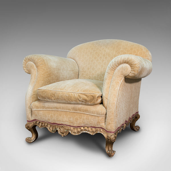 Antique Armchair, French, Beech Lounge, Tub, Seat, Late Victorian, Circa 1900