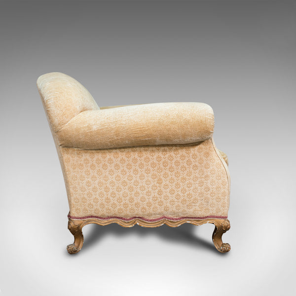 Antique Armchair, French, Beech Lounge, Tub, Seat, Late Victorian, Circa 1900