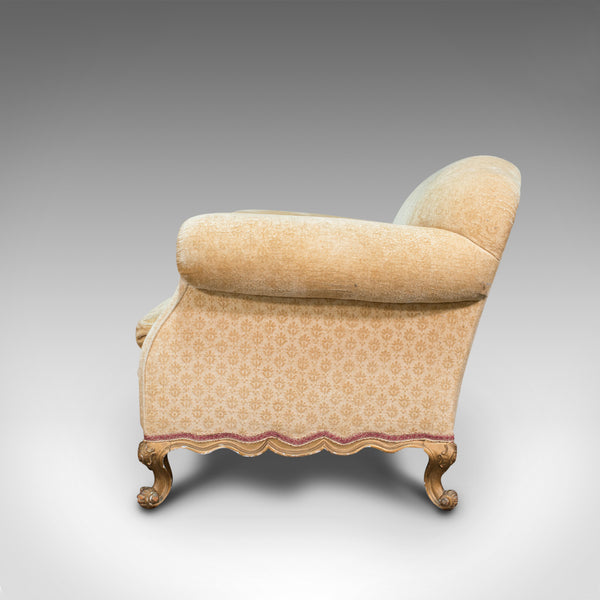 Antique Armchair, French, Beech Lounge, Tub, Seat, Late Victorian, Circa 1900