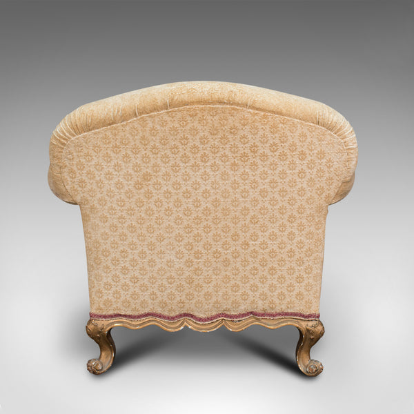 Antique Armchair, French, Beech Lounge, Tub, Seat, Late Victorian, Circa 1900