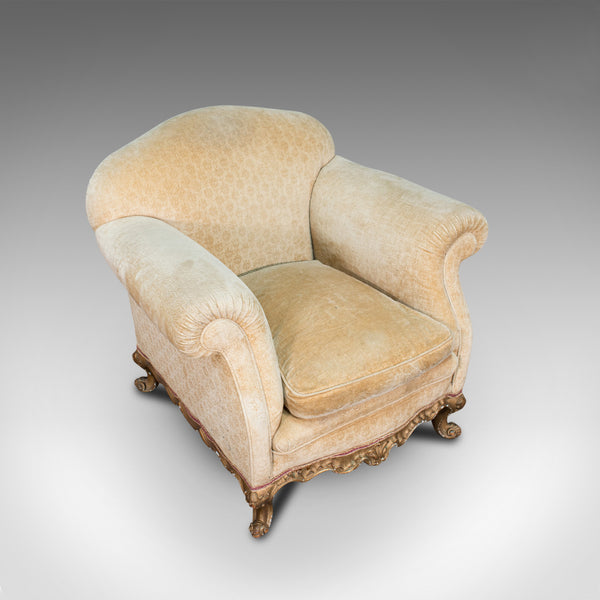 Antique Armchair, French, Beech Lounge, Tub, Seat, Late Victorian, Circa 1900