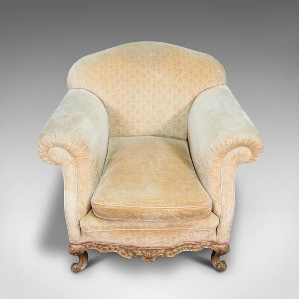Antique Armchair, French, Beech Lounge, Tub, Seat, Late Victorian, Circa 1900