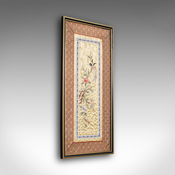 Antique Decorative Silk Panel, Chinese, Framed Needlepoint Tapestry, Circa 1900