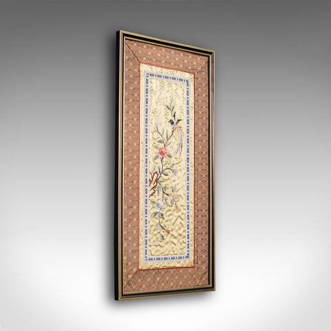 Antique Decorative Silk Panel, Chinese, Framed Needlepoint Tapestry, Circa 1900