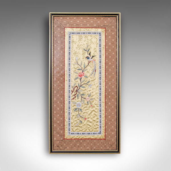 Antique Decorative Silk Panel, Chinese, Framed Needlepoint Tapestry, Circa 1900