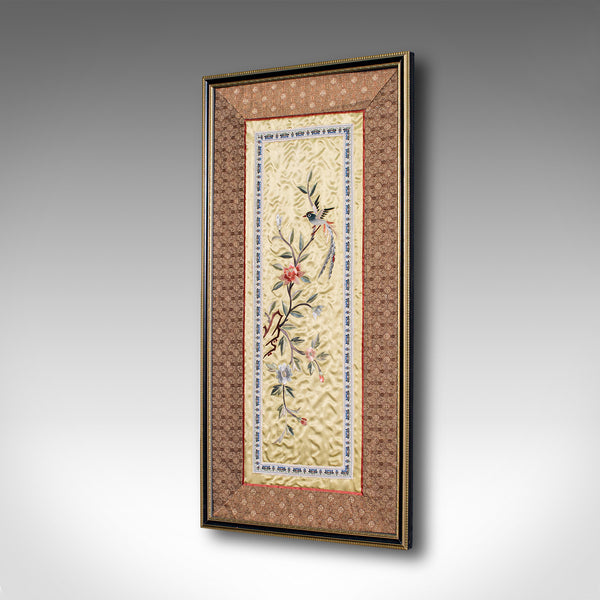 Antique Decorative Silk Panel, Chinese, Framed Needlepoint Tapestry, Circa 1900