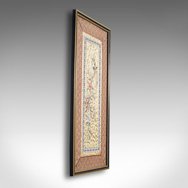Antique Decorative Silk Panel, Chinese, Framed Needlepoint Tapestry, Circa 1900