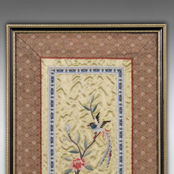 Antique Decorative Silk Panel, Chinese, Framed Needlepoint Tapestry, Circa 1900