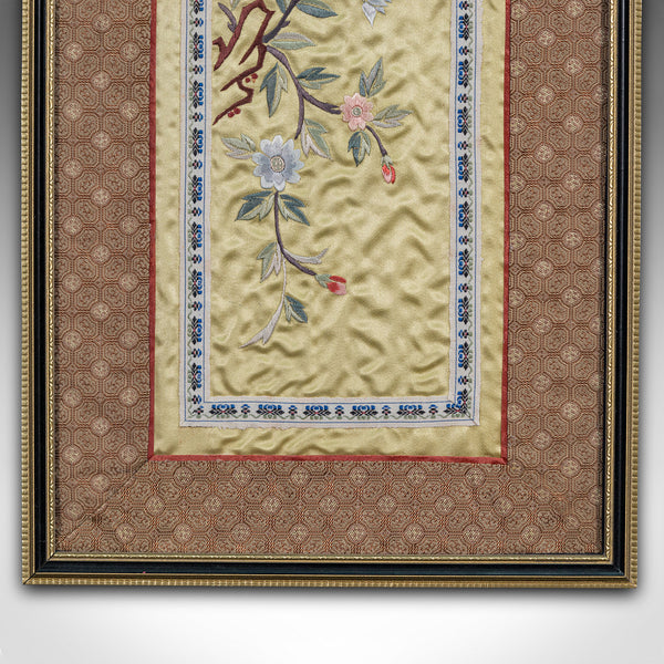 Antique Decorative Silk Panel, Chinese, Framed Needlepoint Tapestry, Circa 1900