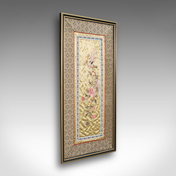 Antique Embroidered Silk Panel, Chinese, Framed Decorative Needlepoint Tapestry