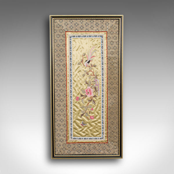 Antique Embroidered Silk Panel, Chinese, Framed Decorative Needlepoint Tapestry