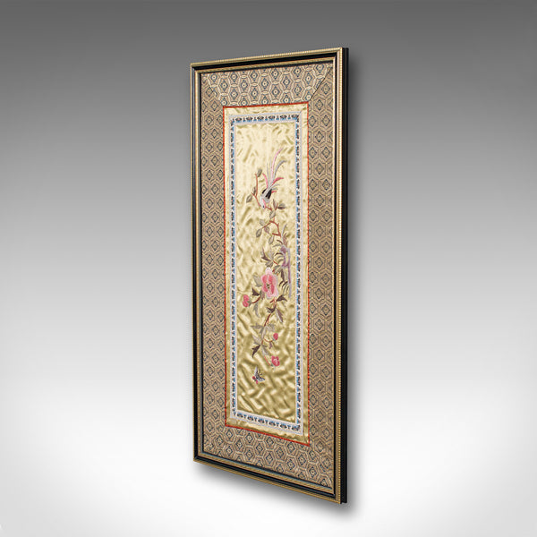 Antique Embroidered Silk Panel, Chinese, Framed Decorative Needlepoint Tapestry