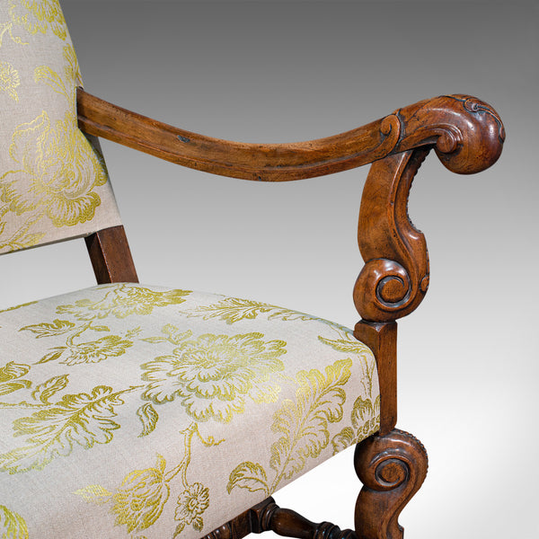 Pair Of Antique Drawing Room Elbow Chairs, English, Walnut, Armchair, Georgian