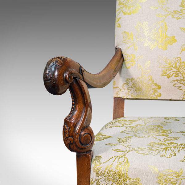 Pair Of Antique Drawing Room Elbow Chairs, English, Walnut, Armchair, Georgian