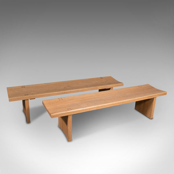 Pair Of Vintage Museum Benches, English, Oak, Dining, Kitchen, Pew, Circa 1980
